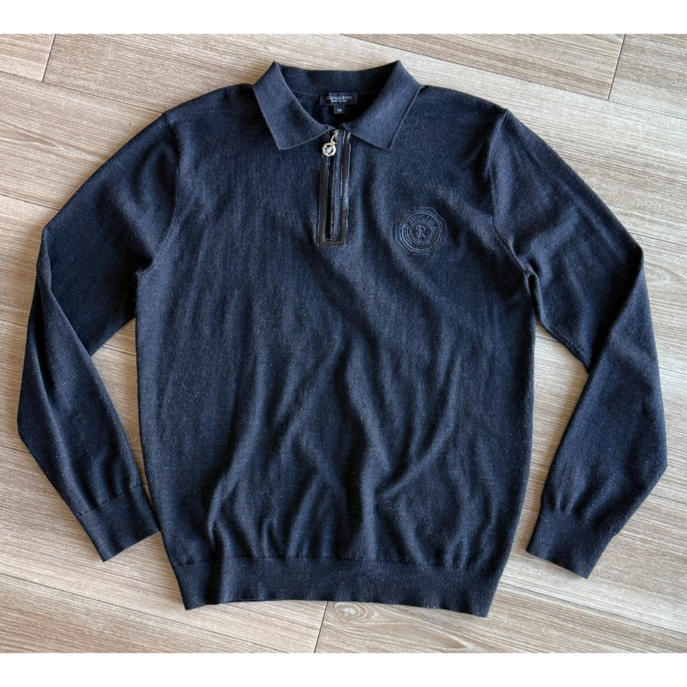 STEFANO RICCI Anthracite Melange Silk Wool Quarter Zip Pullover Italy Size 48 M